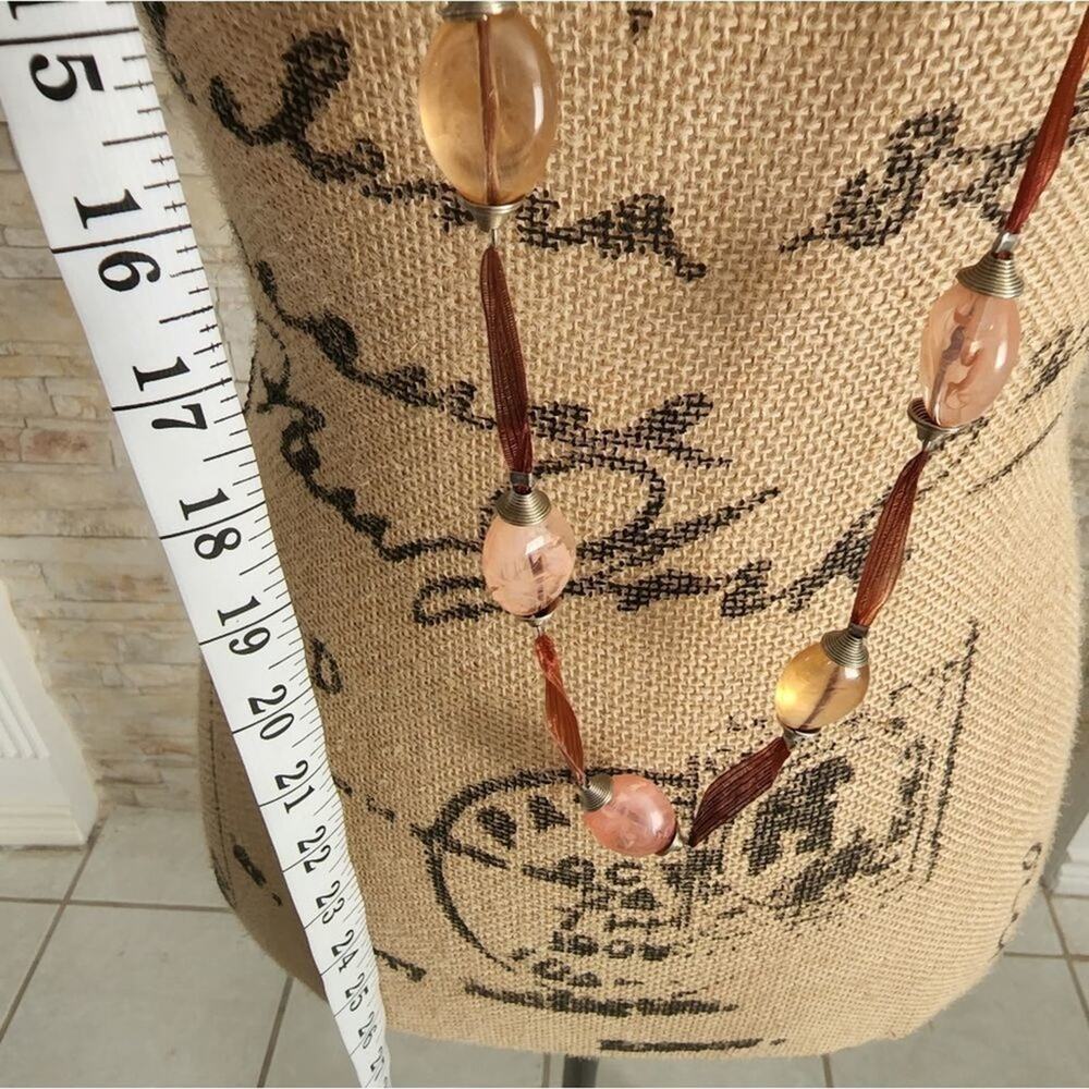 TRESKA semi precious stone boho ribbon long necklace new - Picture 5 of 5